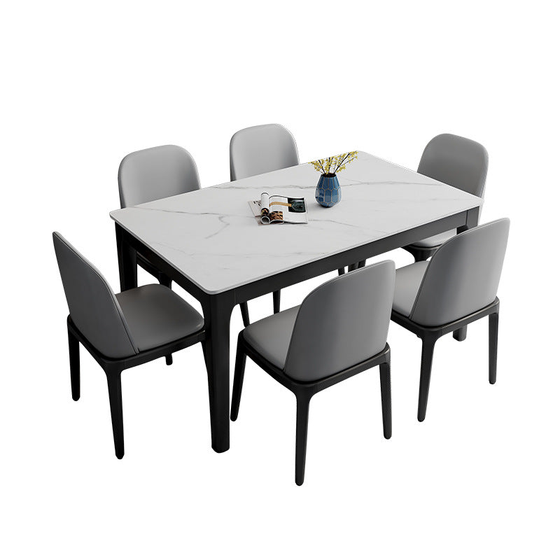 Mesa de comedor rectangular con superficie de piedra, mesa de comedor contemporánea con 4 patas de madera