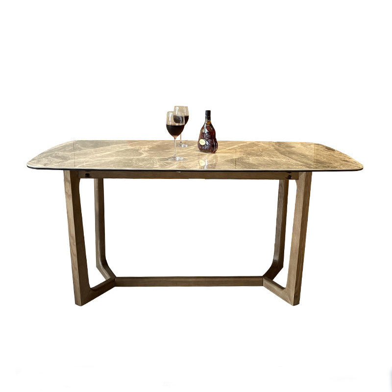 Mesa de comedor de piedra gris con mesa de comedor contemporánea con base de trineo