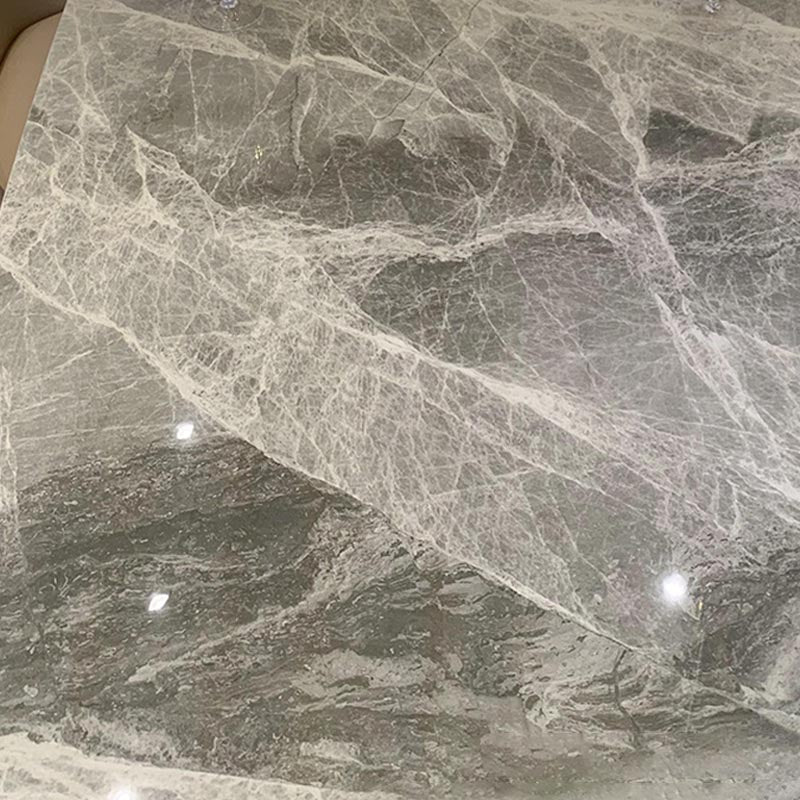 Mesa de comedor de piedra gris con mesa de comedor contemporánea con base de trineo