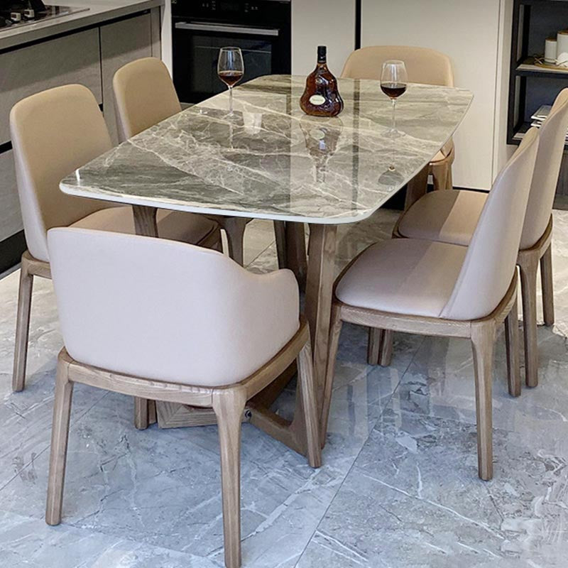 Mesa de comedor de piedra gris con mesa de comedor contemporánea con base de trineo