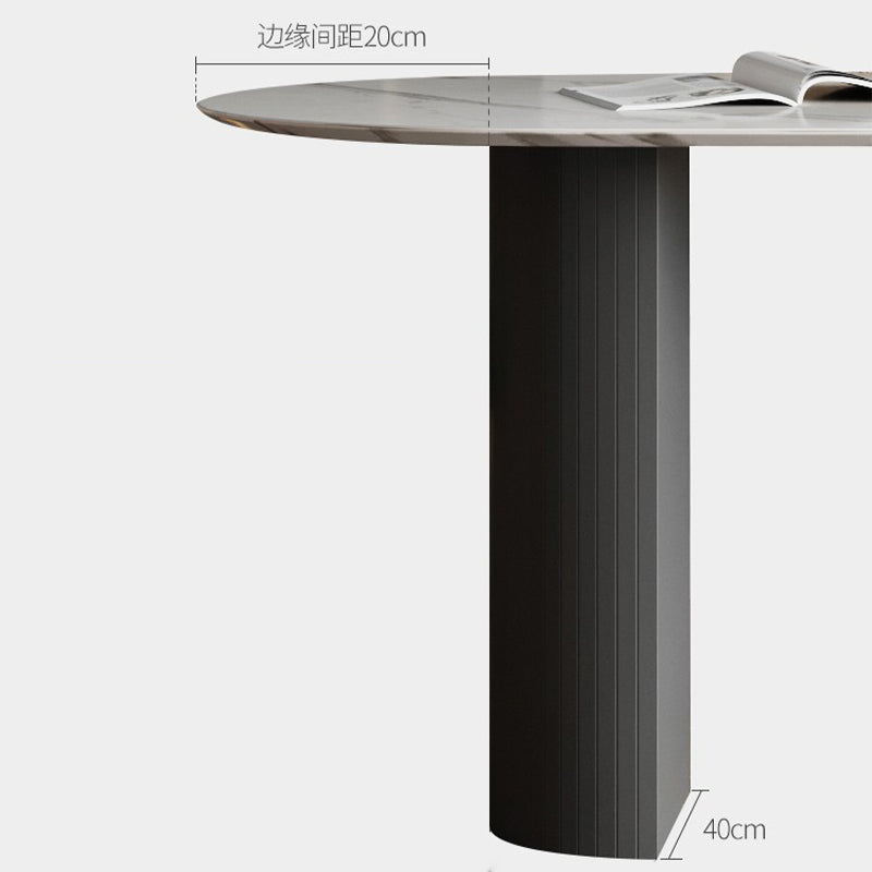 Modern Oval Dining Table Matte Finish Double Pedestal Table for Home