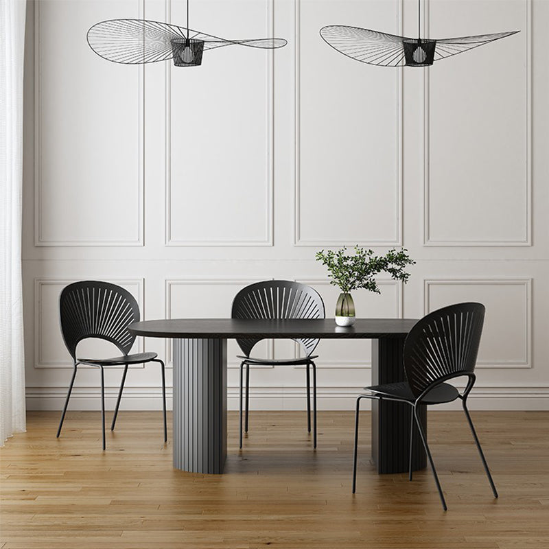 Modern Oval Dining Table Matte Finish Double Pedestal Table for Home