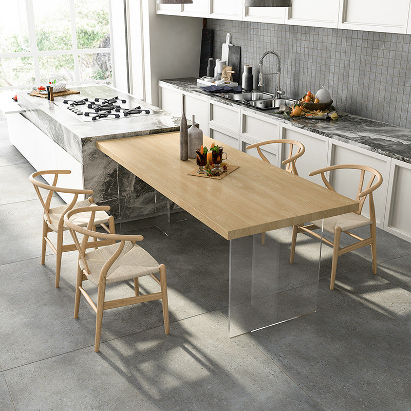 Mesa de top de madera de pino mesa de comedor de lujo tradicional con base de pedestal doble