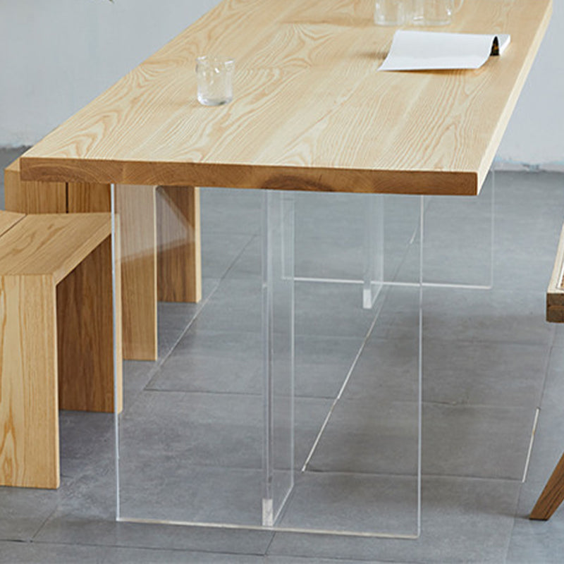 Pine Wood Top Dining Table Contemporary Rectangle Dining Table with Double Pedestal Base