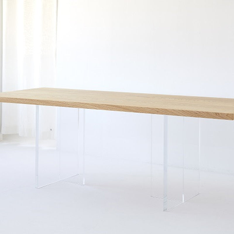 Pine Wood Top Dining Table Contemporary Rectangle Dining Table with Double Pedestal Base