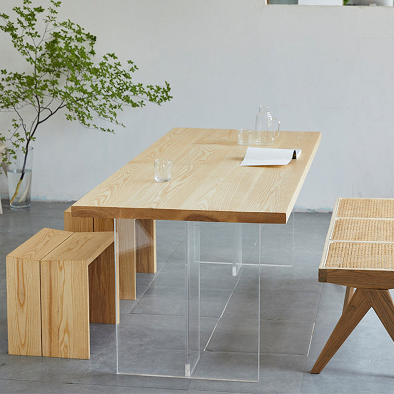 Pine Wood Top Dining Table Contemporary Rectangle Dining Table with Double Pedestal Base