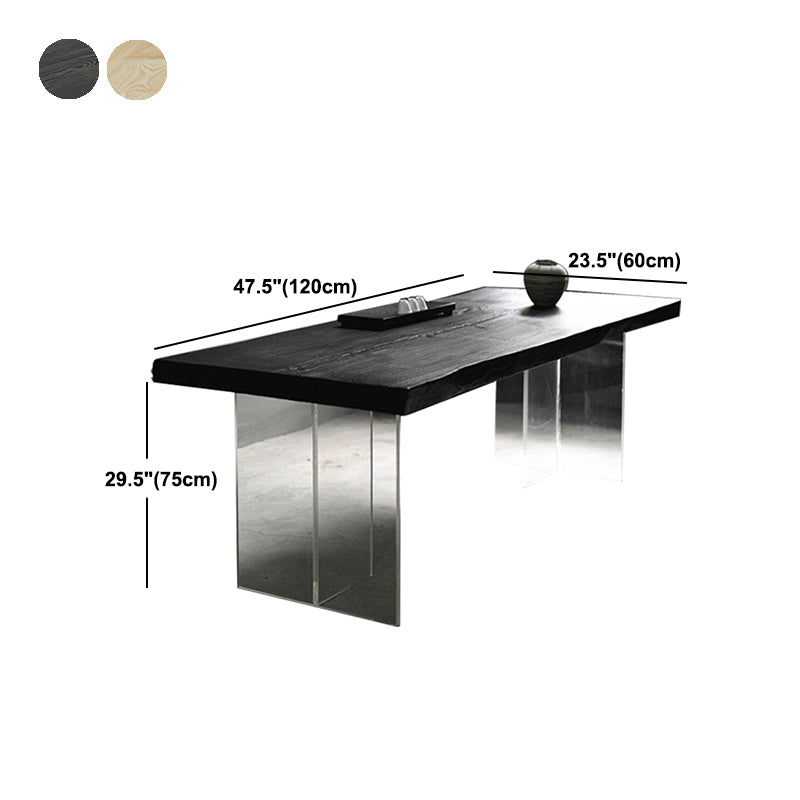Pine Wood Top Dining Table Contemporary Rectangle Dining Table with Double Pedestal Base