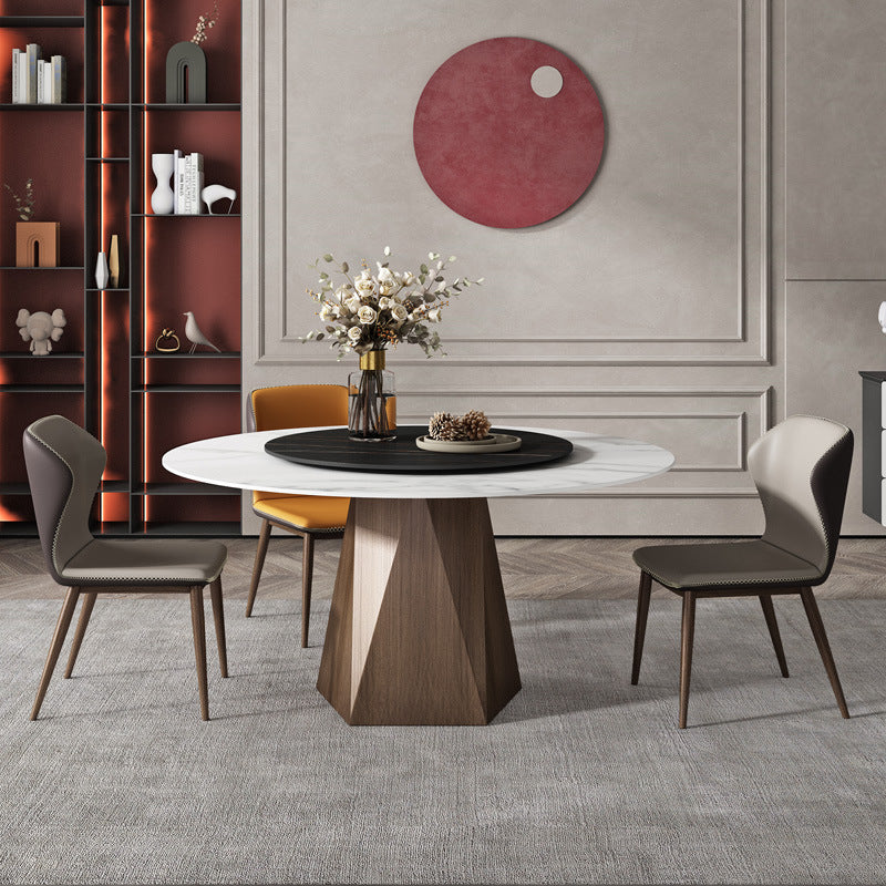 Stone Top Dining Table Contemporary Dining Table with Brown Pedestal Base