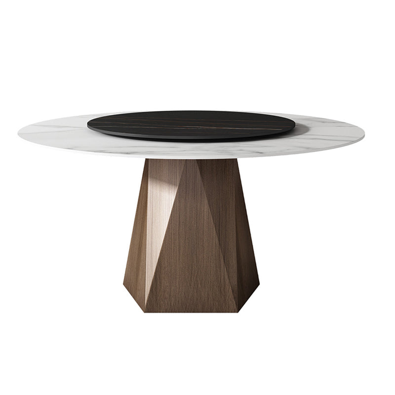 Stone Top Dining Table Contemporary Dining Table with Brown Pedestal Base