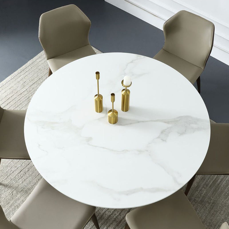 Stone Top Dining Table Contemporary Dining Table with Brown Pedestal Base