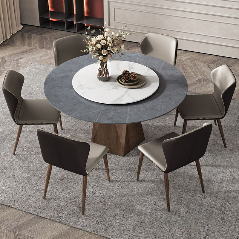 Stone Top Dining Table Contemporary Dining Table with Brown Pedestal Base