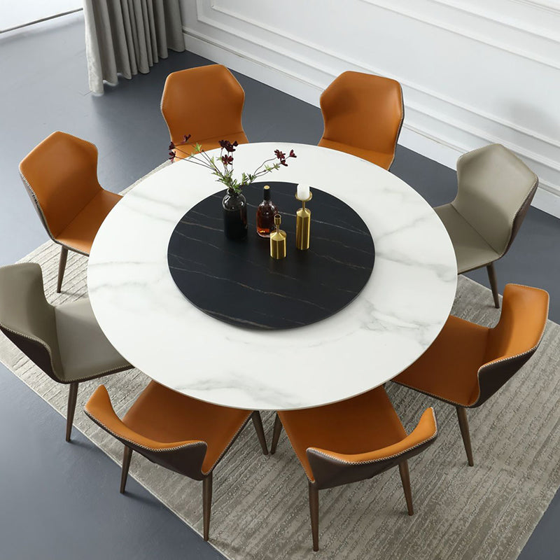 Stone Top Dining Table Contemporary Dining Table with Brown Pedestal Base