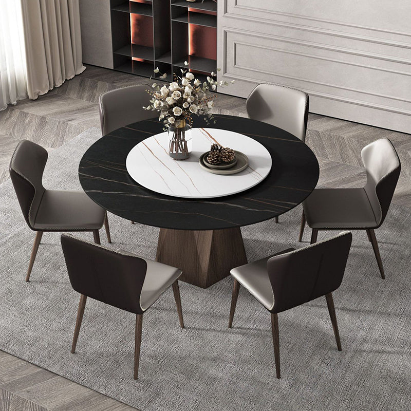 Stone Top Dining Table Contemporary Dining Table with Brown Pedestal Base