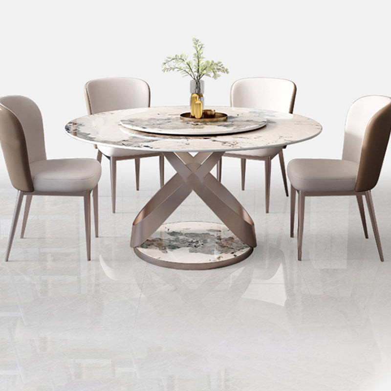Mesa de comedor de piedra redonda de mesa contemporánea con base de pedestal sin plataforma giratoria
