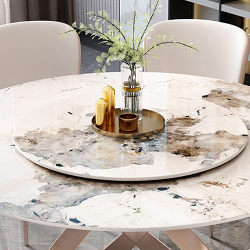 Mesa de comedor de piedra redonda de mesa contemporánea con base de pedestal sin plataforma giratoria