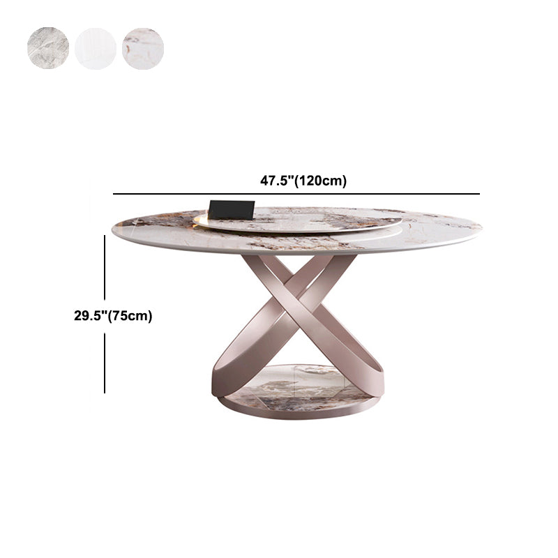 Mesa de comedor de piedra redonda de mesa contemporánea con base de pedestal sin plataforma giratoria