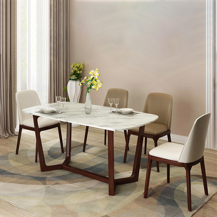 Eigentijdse stenen rechthoekige eettafel met matte afwerking en sledebasistafel