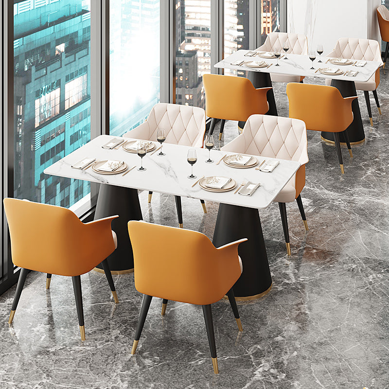 Silla de comedor con brazo de metal Glam, sillas laterales de piel sintética para uso doméstico