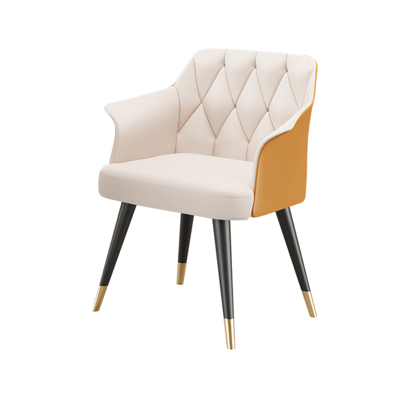 Glam Metal Arm Dining Chair Faux Leather Side Chairs for Home Use