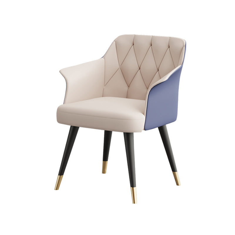 Glam Metal Arm Dining Chair Faux Leather Side Chairs for Home Use