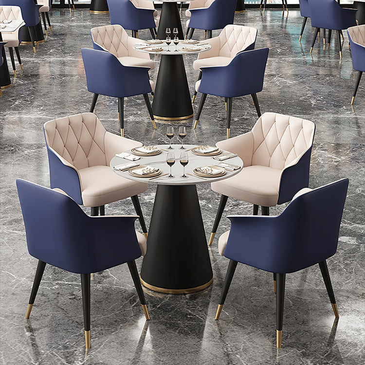 Silla de comedor con brazo de metal Glam, sillas laterales de piel sintética para uso doméstico