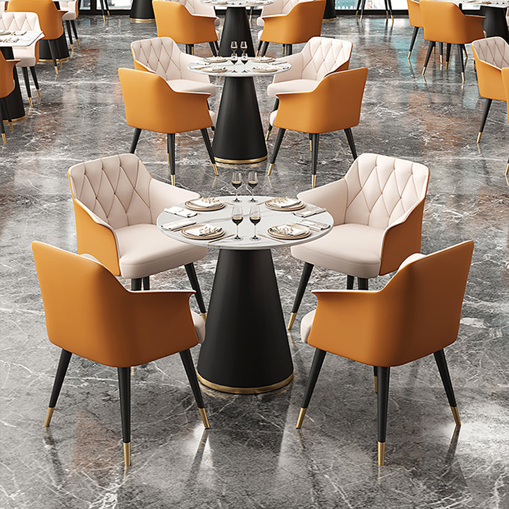 Silla de comedor con brazo de metal Glam, sillas laterales de piel sintética para uso doméstico