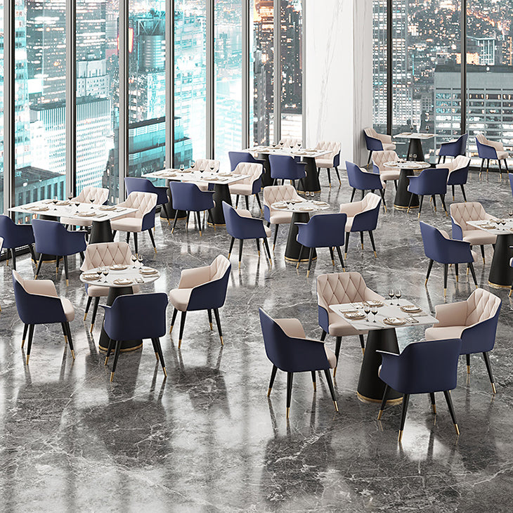 Silla de comedor con brazo de metal Glam, sillas laterales de piel sintética para uso doméstico