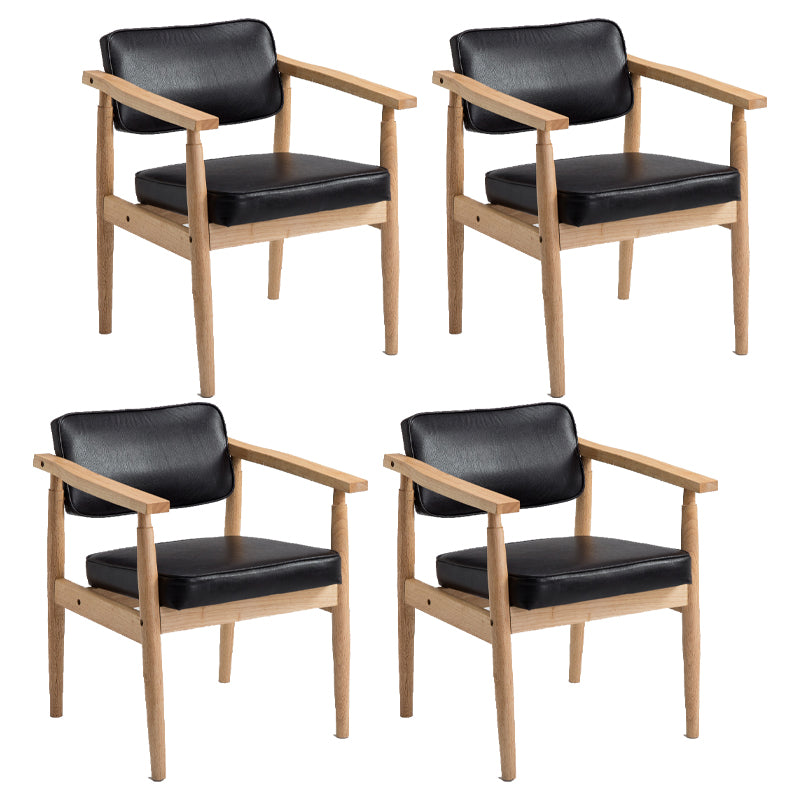 Farmhouse Rubberwood Open Back Arm Chair Matte Finish Leather Dining Chair