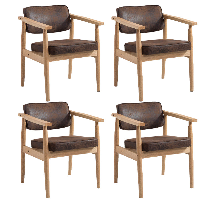 Silla de comedor de cuero con respaldo abierto de madera de caucho de granja con acabado mate