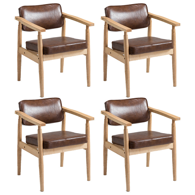 Farmhouse Rubberwood Open Back Arm Chair Matte Finish Leather Dining Chair