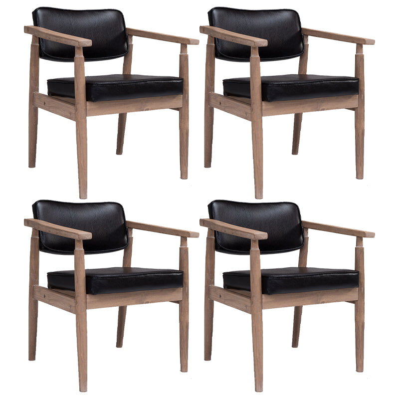 Silla de comedor de cuero con respaldo abierto de madera de caucho de granja con acabado mate
