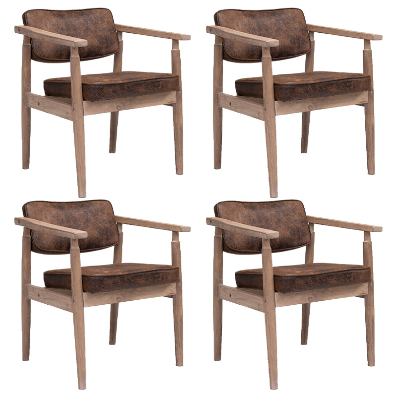 Silla de comedor de cuero con respaldo abierto de madera de caucho de granja con acabado mate