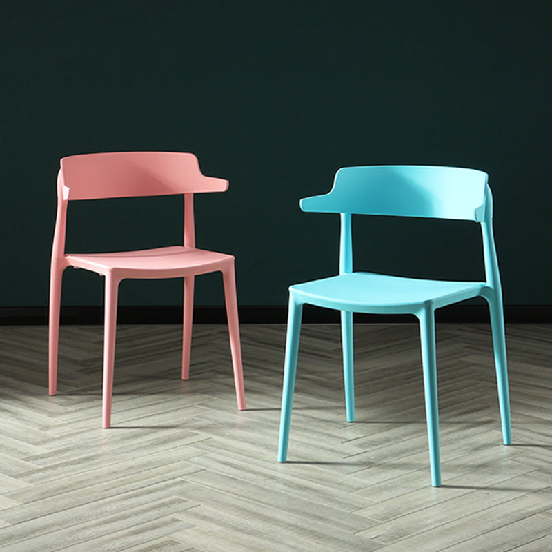 Silla sin brazos de comedor de plástico escandinavo, silla lateral con respaldo abierto