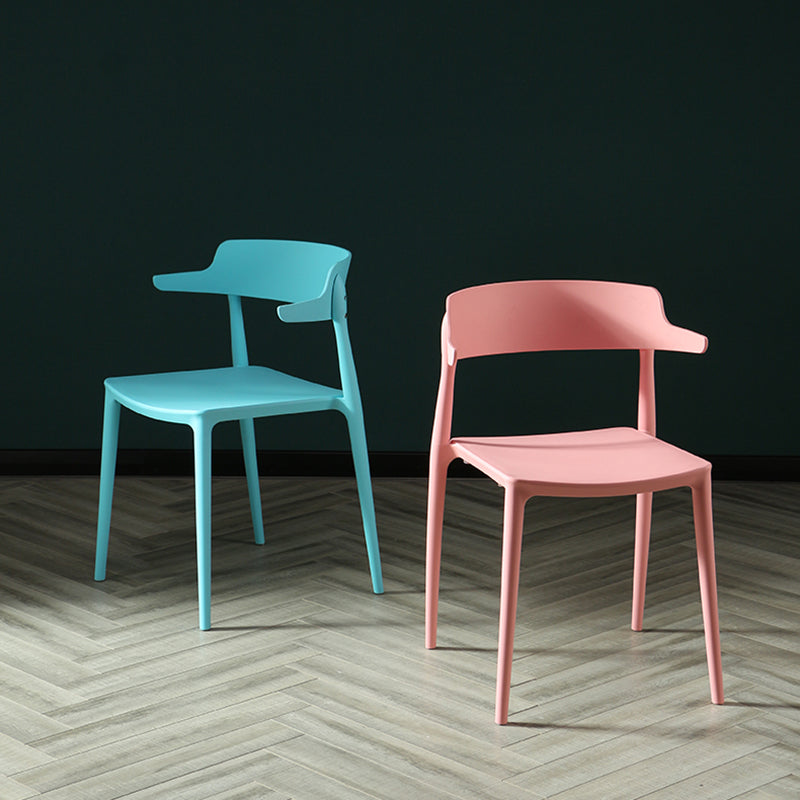 Silla sin brazos de comedor de plástico escandinavo, silla lateral con respaldo abierto