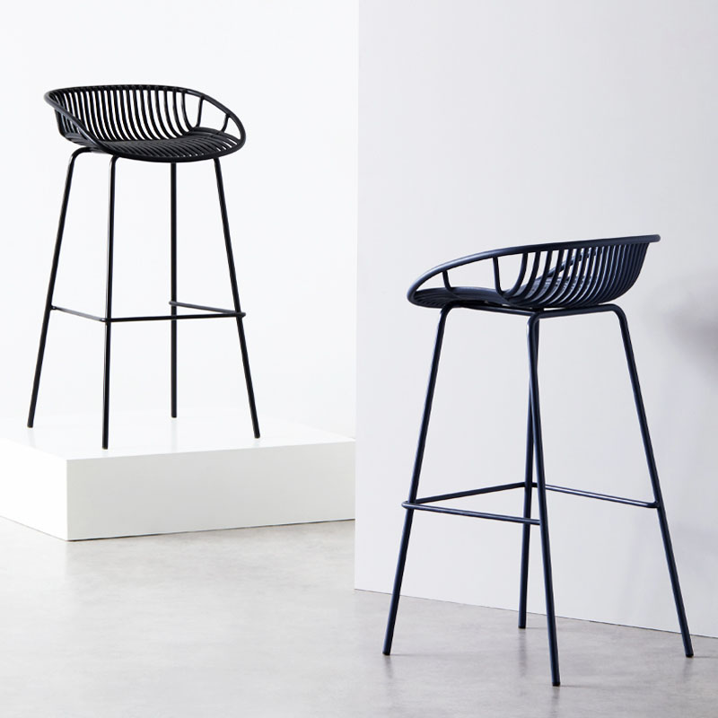 Nordic Metal Low Back Barstool Simple Indoor Tall Stool with Plastic Seat