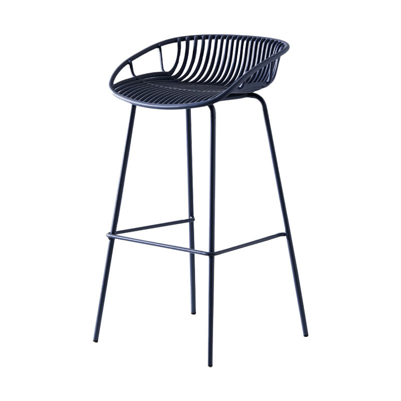 Nordic Metal Low Back Barstool Simple Indoor Tall Stool with Plastic Seat