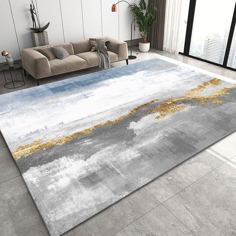 Black Modern Rug Polyester Pattern Rug Washable Indoor Rug for Home Decor