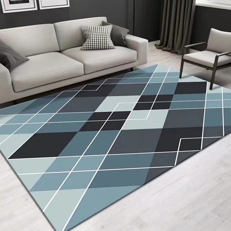 Tappeto grigio con stampa di geometria poliestere moderna tappeto resistente alle macchie per soggiorno