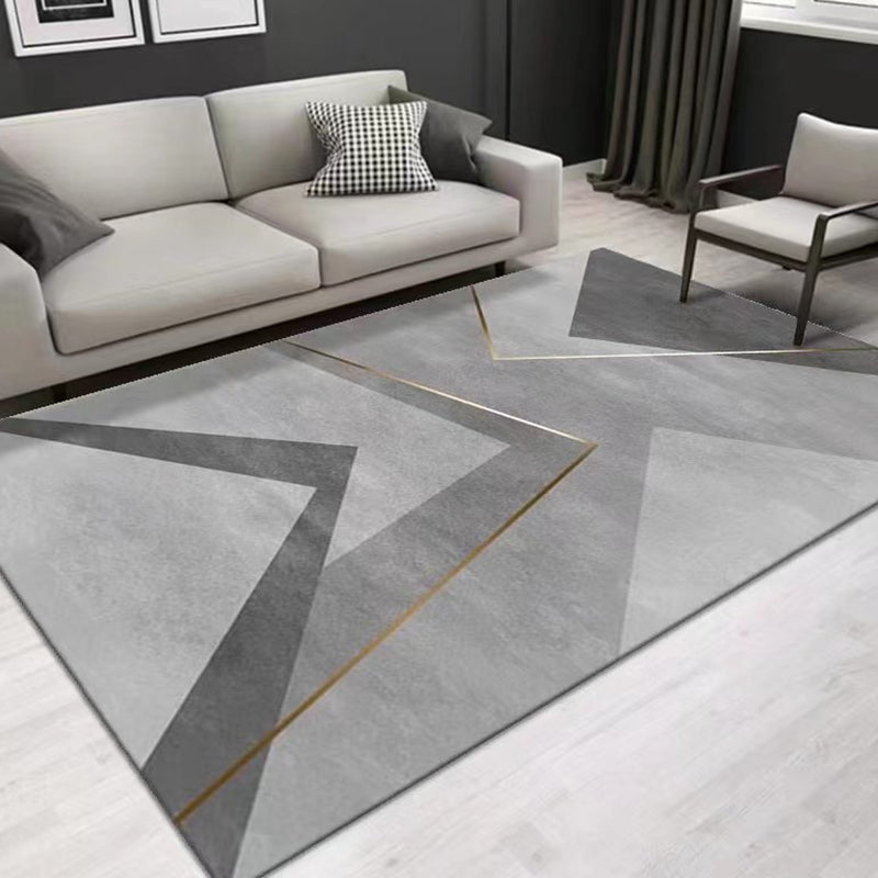 Tappeto grigio con stampa di geometria poliestere moderna tappeto resistente alle macchie per soggiorno