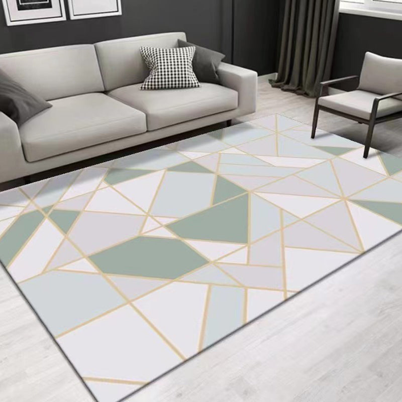 Tappeto grigio con stampa di geometria poliestere moderna tappeto resistente alle macchie per soggiorno