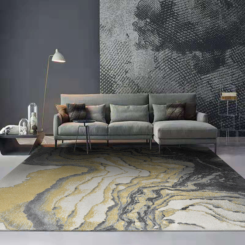 Dark Gray Modern Rug Polyester Abstract Color Piece Rug Washable Rug for Living Room