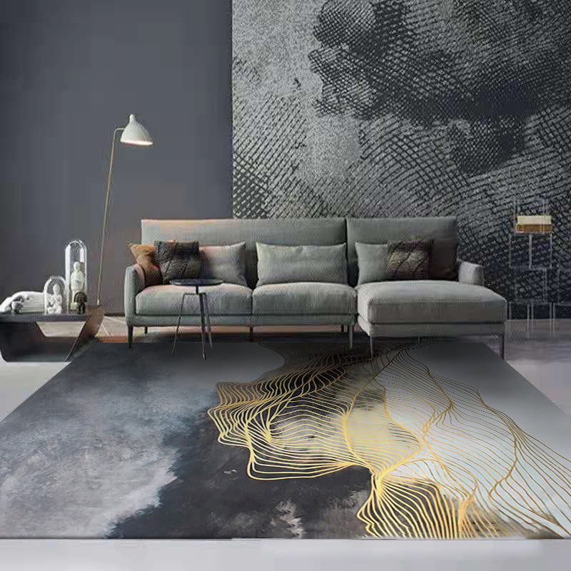 Dunkelgrau moderner Teppich Polyester abstrakter Farbstück Teppich Waschbar Teppich für Wohnzimmer