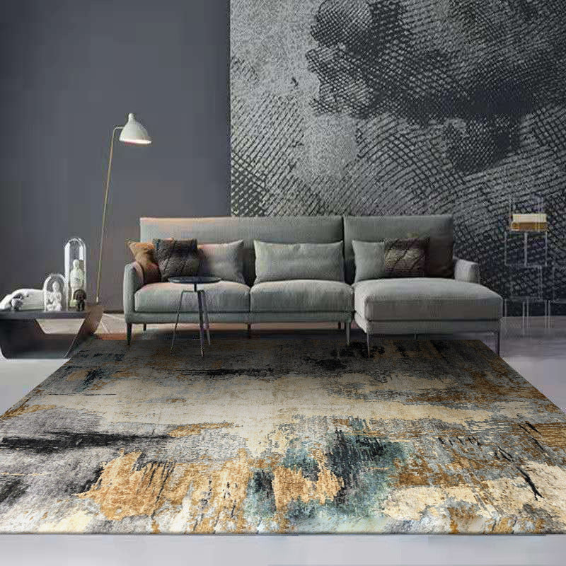 Dunkelgrau moderner Teppich Polyester abstrakter Farbstück Teppich Waschbar Teppich für Wohnzimmer