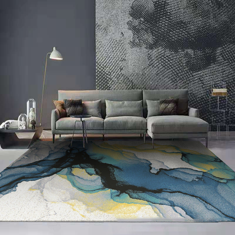 Dunkelgrau moderner Teppich Polyester abstrakter Farbstück Teppich Waschbar Teppich für Wohnzimmer