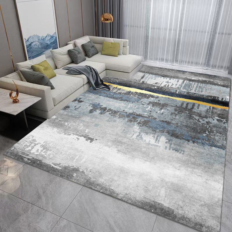 Light Gray Graphic Rug Polyester Modern Rug Stain Resistant Rug for Living Room
