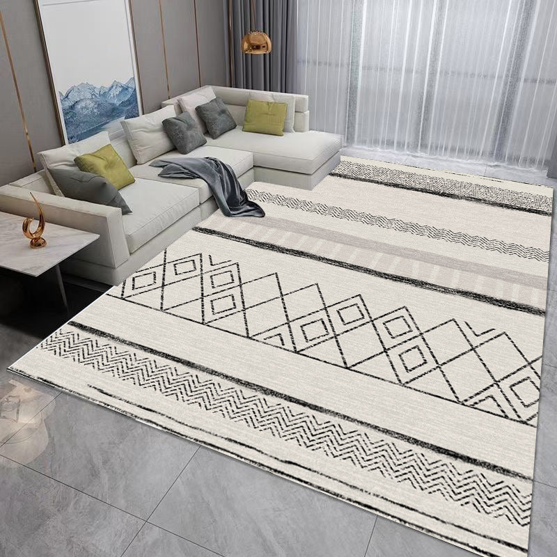 Light Gray Graphic Rug Polyester Modern Rug Stain Resistant Rug for Living Room