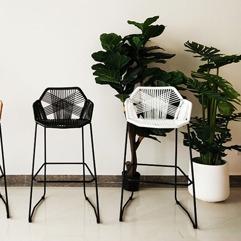 Modern Style Metal Bar Stool with Footrest and Low Back Balcony Lounge Bar Stool 30 Inch