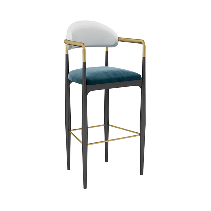 Scandinavian Metal Upholstered Counter Stools Armed Bar Stools with Footrest