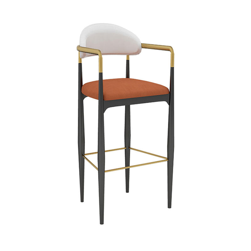 Scandinavian Metal Upholstered Counter Stools Armed Bar Stools with Footrest