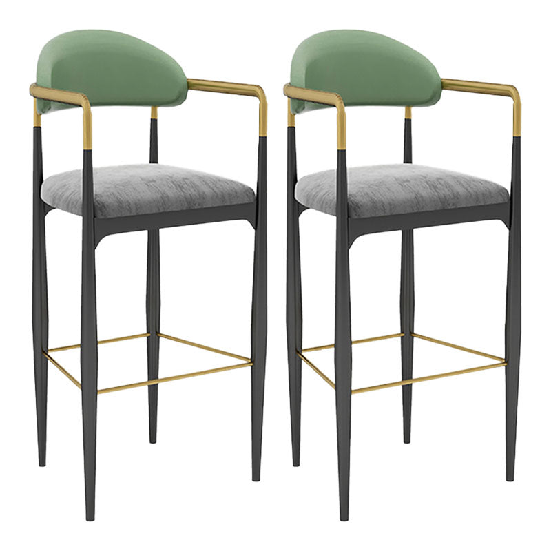 Scandinavian Metal Upholstered Counter Stools Armed Bar Stools with Footrest